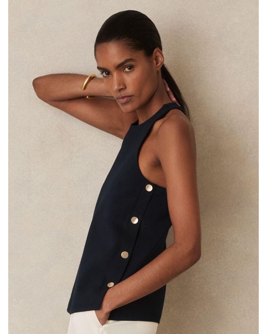 Reiss Blue Cosmo Button Side Sleeveless Top