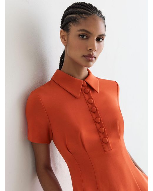 Reiss Red Half-Button Flippy Mini Dress