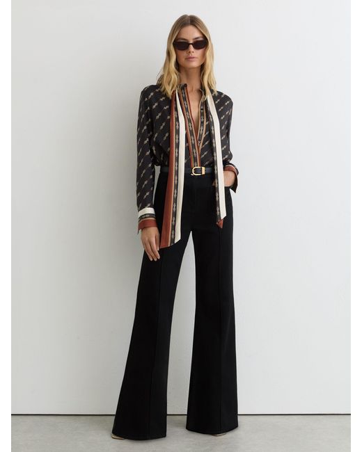 Reiss Lydia - Black Chain-print Tie-neck Shirt, Us 2