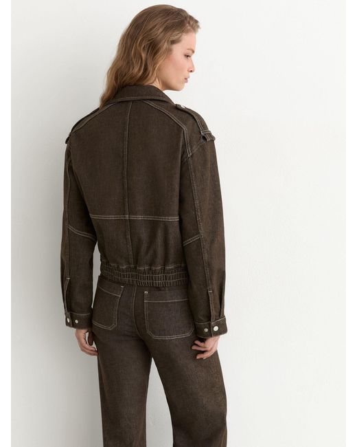 Reiss Brown Petite Relaxed Denim Bomber Jacket