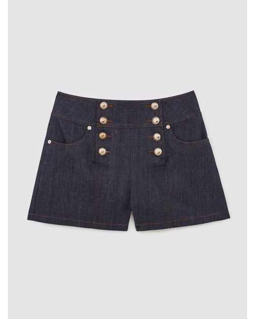 Reiss Black Button-Detail Denim Shorts