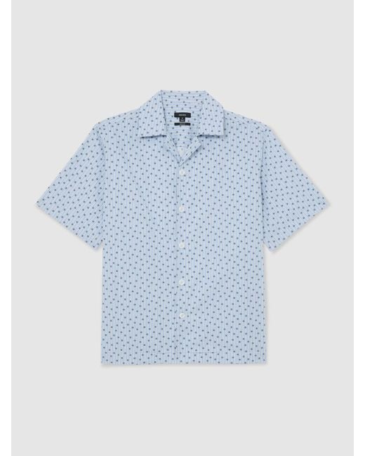 Reiss Blue Cotton Medallion-Print Cuban-Collar Shirt for men