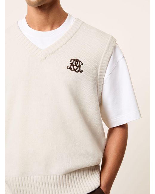 Reiss Crosby - Off White Monogram Embroidered Relaxed Wool Vest, Xl for men