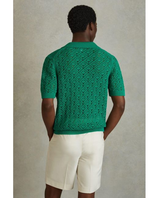 Reiss Corsica - Bright Green Crochet Cuban Collar Shirt, M for men
