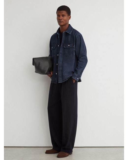 Reiss Blue Twin-Pocket Rigid-Denim Jacket for men