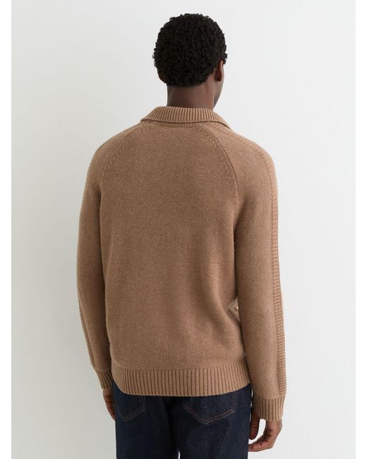 Reiss Brown Wool-Blend Open-Collar Jumper for men