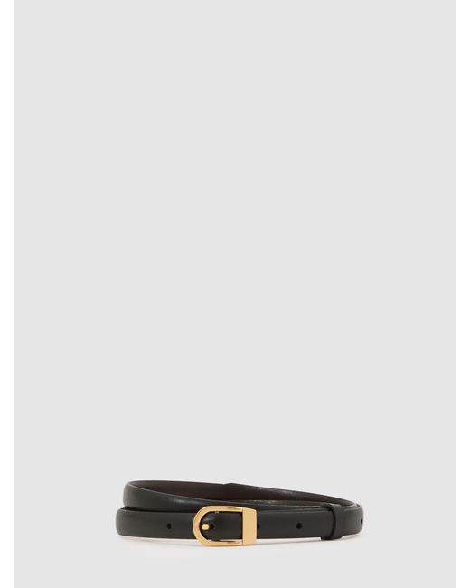 Reiss White Mila - Black Leather Mini-buckle Belt, S (us 4-6)