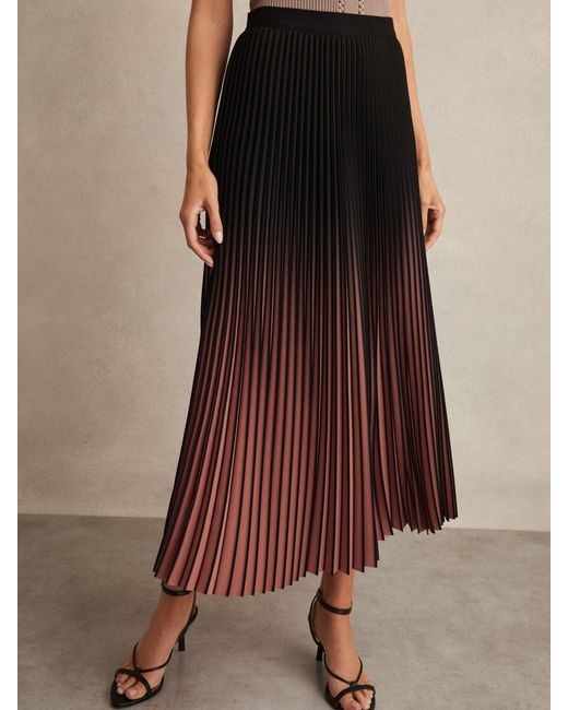 Reiss Multicolor Marlie - Burgundy/black Ombre Pleated Midi Skirt, Us 4