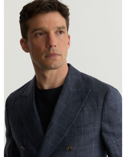 Reiss Blue Adoro - Navy Linen Check Double-breasted Tailored-fit Blazer, 42 for men