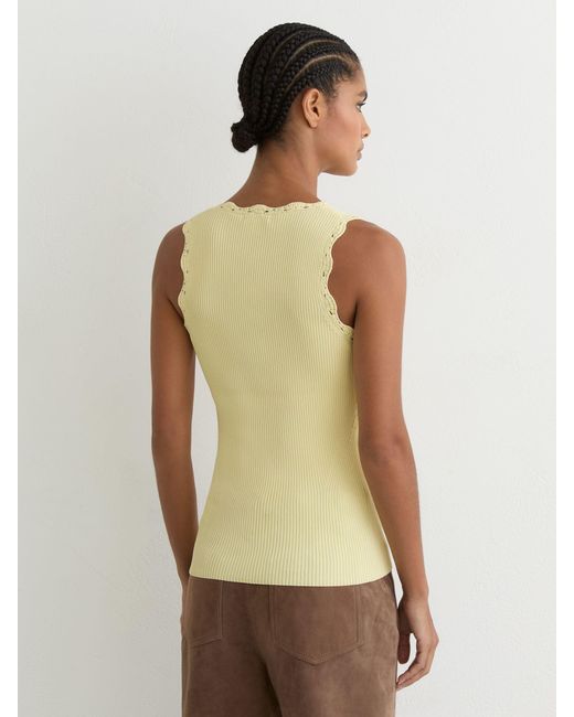 Reiss Natural Freya - Buttermilk Yellow Scallop-trim Rib-knit Vest, L (us 12-14)