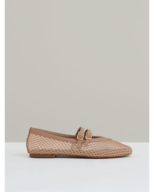 Reiss Natural Mesh Double-Strap Ballet Flats