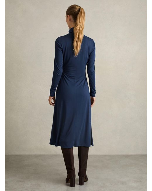 Reiss Blue Draped Jersey Midi Dress