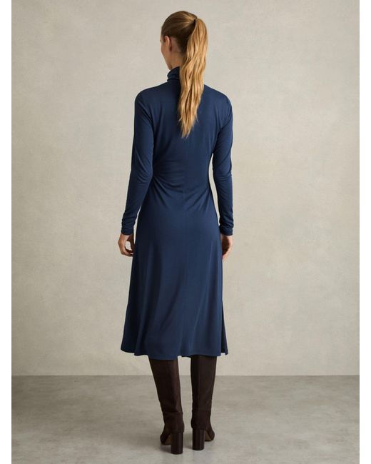 Reiss Blue Draped Jersey Midi Dress