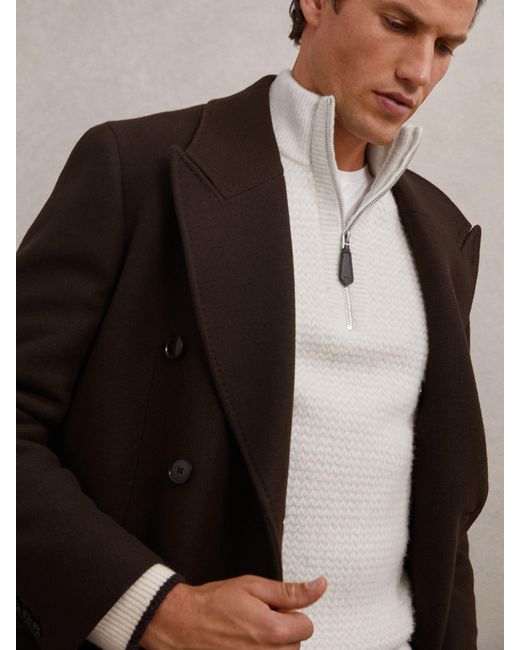 Reiss Gray Half-Zip Chevron-Knit Jumper With Wool for men