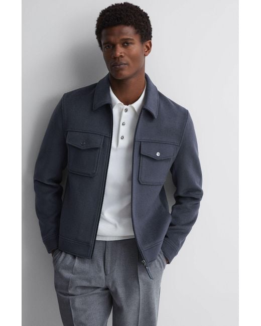 Reiss Peridoe - Airforce Blue Wool Zip Through Jacket, S for men