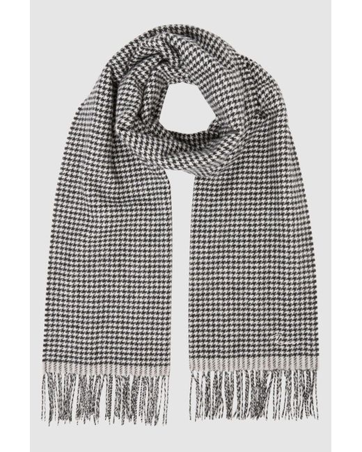 Reiss Gray Victoria - Black/white Wool Blend Dogtooth Embroidered Scarf