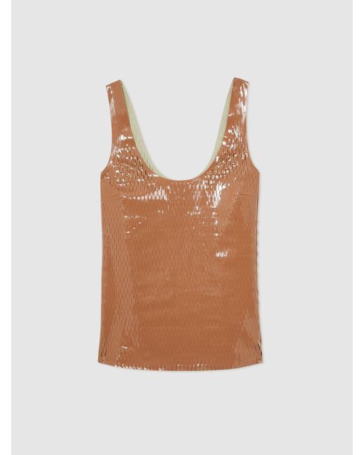 Reiss Brown Isabelle - Tan Atelier Laser-cut Vest Top, Us 2