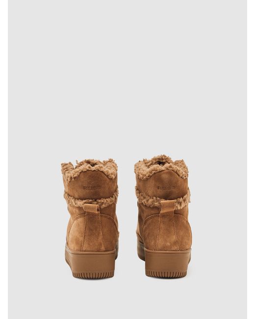 Reiss Brown Suede Faux-Shearling Trainer Boots