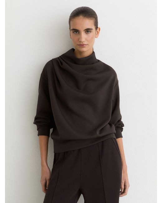 Reiss Black Premium Interlock Drape-Neck Sweatshirt