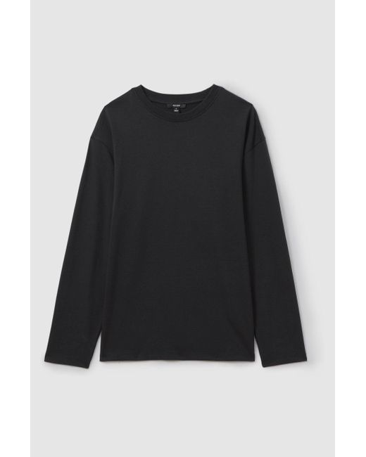 Reiss Cube - Washed Black Cotton Crew Neck Long Sleeve T-shirt for men