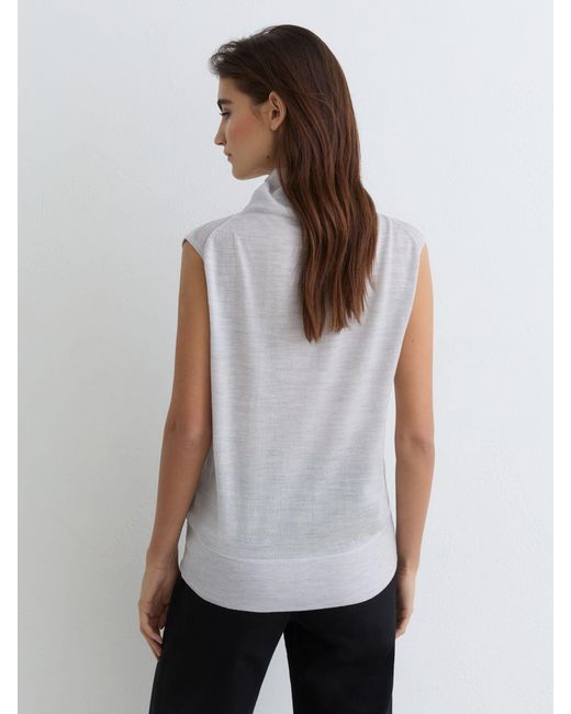 Reiss Gray Honey - Grey Marl Wool Funnel-neck Sleeveless Knit Top, M (us 8-10)