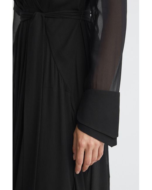 Reiss Callie - Black Belted Ruffle Midi Dress