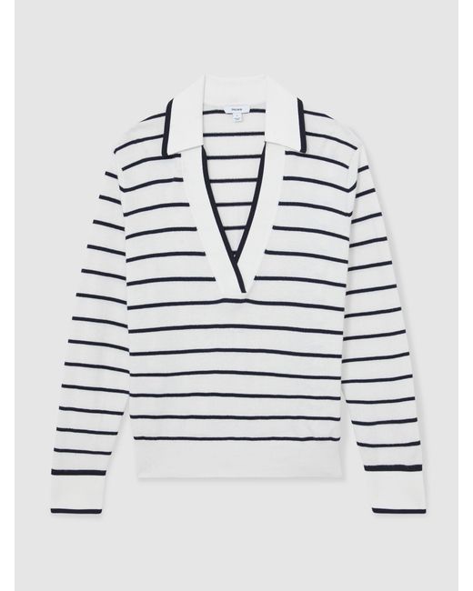 Reiss White Wool-Blend Collar Stripe Jumper With Cashmere