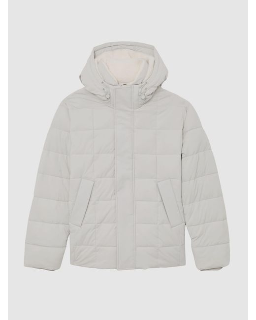 Reiss Natural Klause - Stone Fleece-lined Hooded Puffer Jacket, L for men