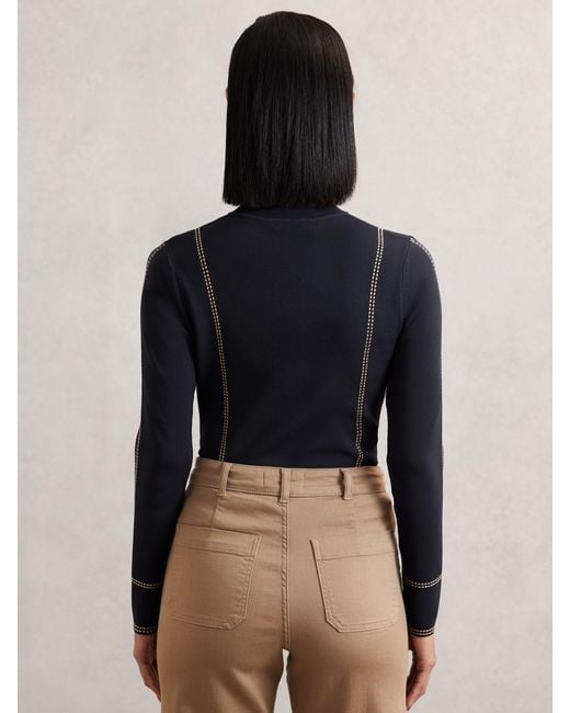 Reiss Blue Contrast-Stitch Knit Top