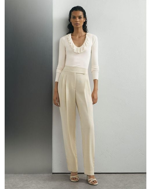 ATELIER Gray Silk Blend Ruffle Neck Knitted Top