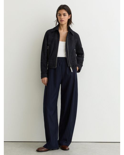 Reiss Blue Tate - Navy Suede Zip-through Jacket, Us 4
