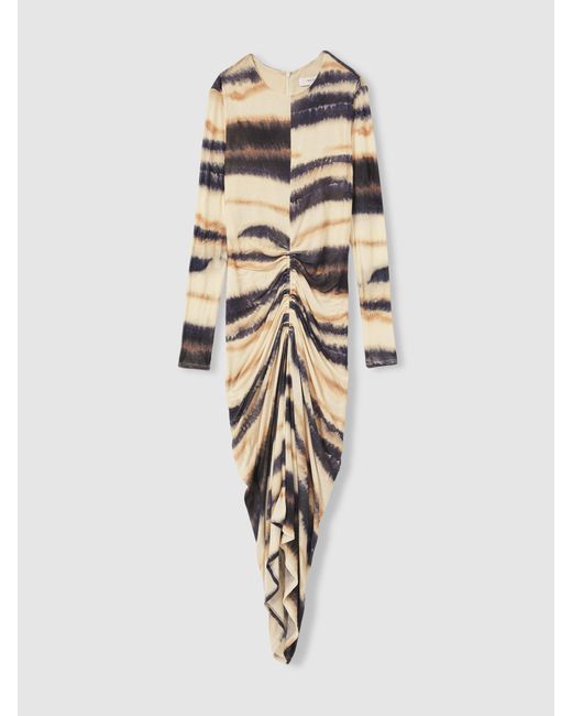 Reiss Natural Georgia Dress Lyocell Abstract Print, Neutral