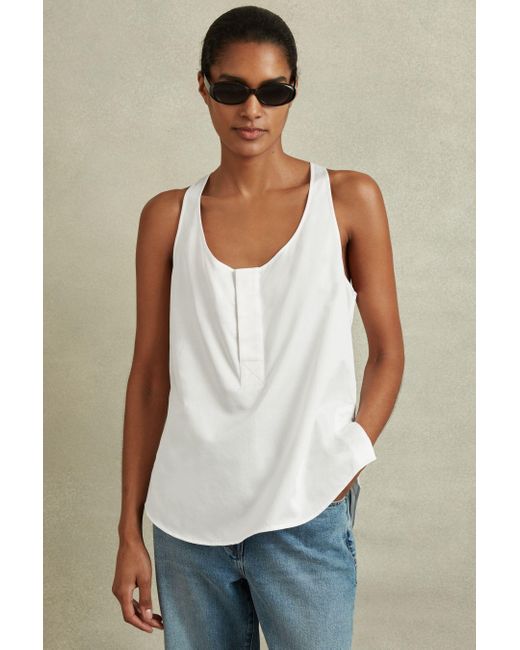 Reiss White Eira - Ivory Relaxed Cotton Scoop Neck Vest