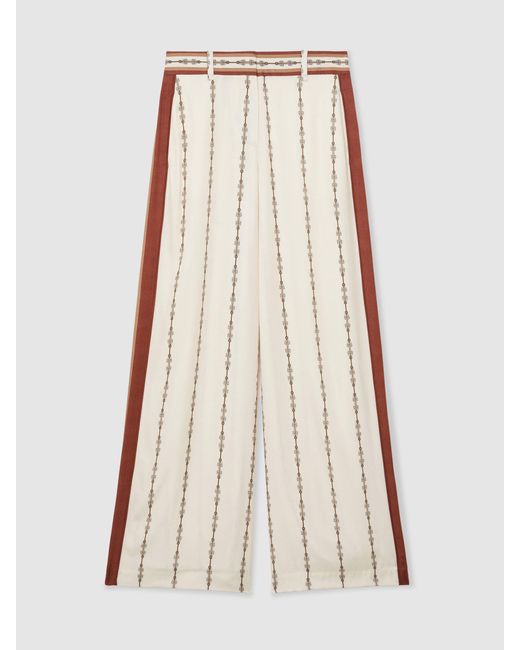 Reiss Natural Petite Chain-Print Wide-Leg Trousers
