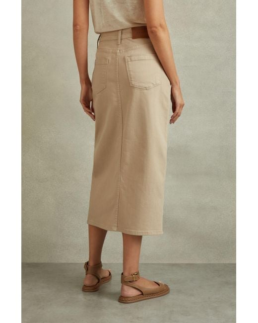 Reiss Natural Danica - Stone High Rise Denim Midi Skirt