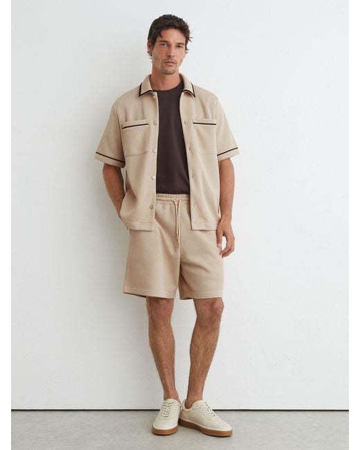 Reiss Natural Textured Piped Drawstring Shorts for men