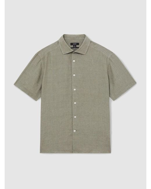 Reiss Green Slim Fit Linen Button-Through Shirt for men