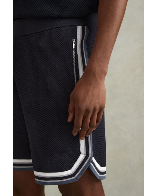Reiss Blue Jack - Navy Multi Knitted Elasticated Waist Shorts, Xl for men