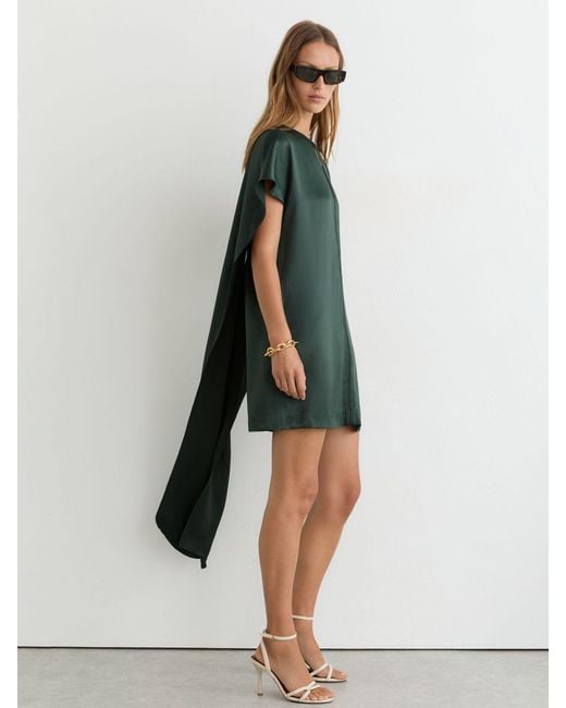 Reiss Green Satin Cape-Detail Mini Dress