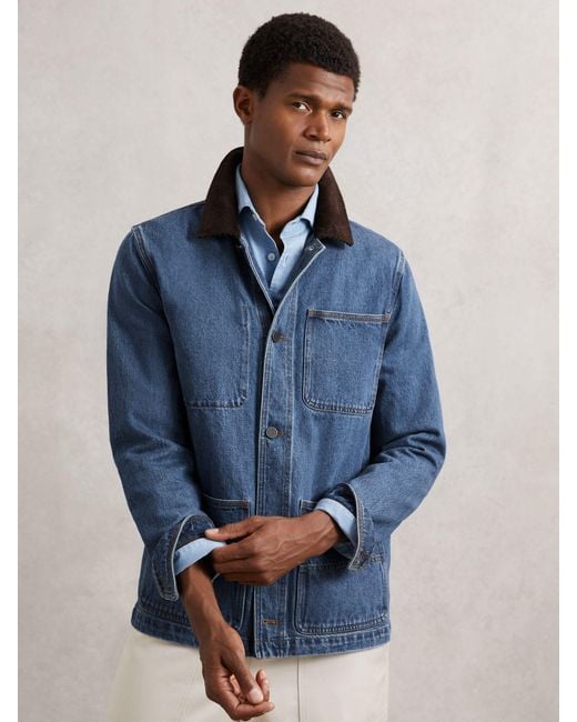 Reiss Blue Corduroy Collar Worker Jacket for men