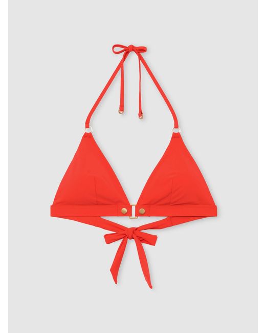 Reiss Red Triangle Stud-Detail Bikini Top