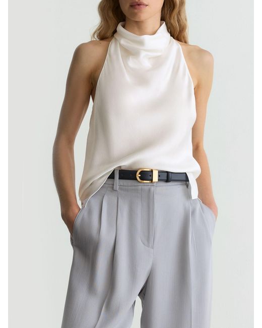 Reiss White Hammered-Silk Cowl-Neck Top