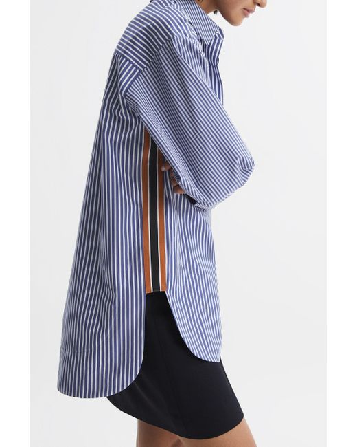 Reiss Danica - Blue/white Oversized Cotton Side Stripe Shirt