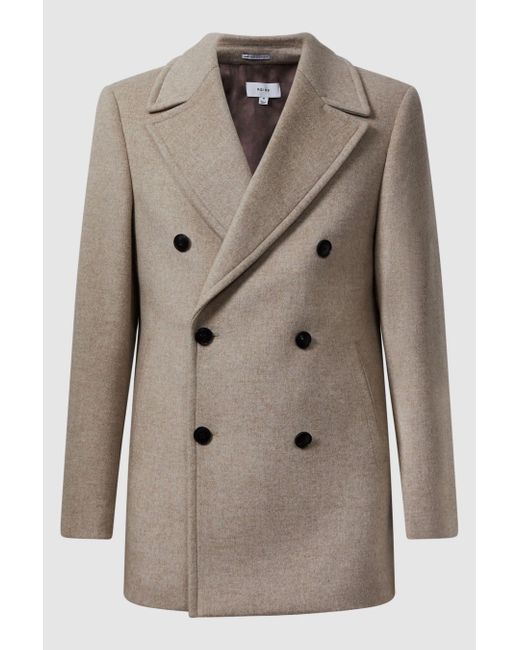 Reiss Natural Garda - Stone Melange Garda Double Breasted Wool Coat for men