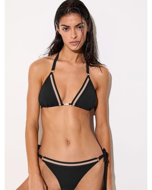 Reiss White Riva Contrast-Stripe Triangle Bikini Top