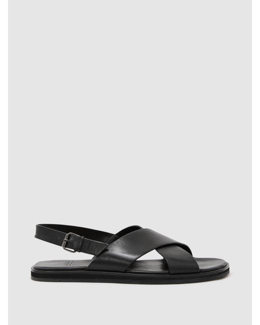 Reiss Black Leather Crossover Sandals for men