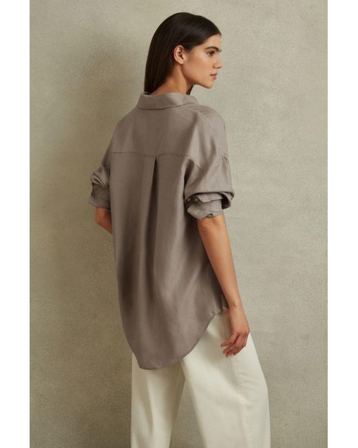 Reiss Natural Sian - Mink Relaxed Fit Lyocell Linen Button Through Shirt