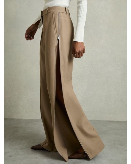 Reiss Natural Elyn - Sage Green Wide-leg Side-zip Trousers, Us 0 L