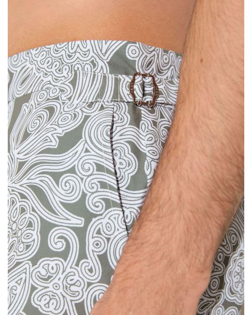 Reiss White Fallow - Sage Green Paisley-print Side-adjuster Swim Shorts, Xxl for men