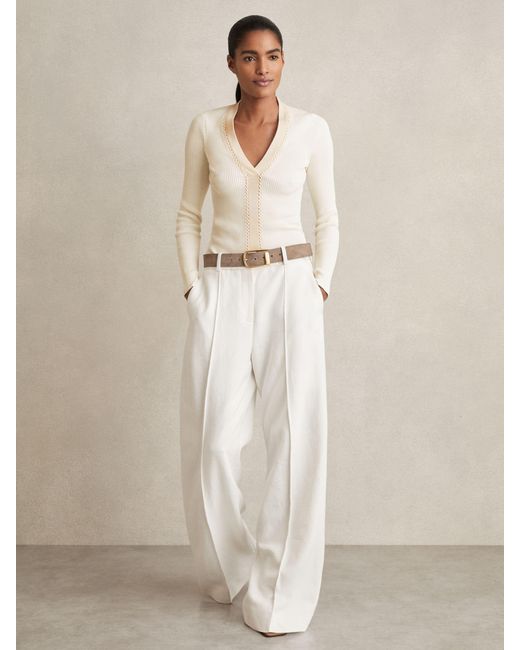 Reiss Natural Craft-Stitch Rib-Knit Top